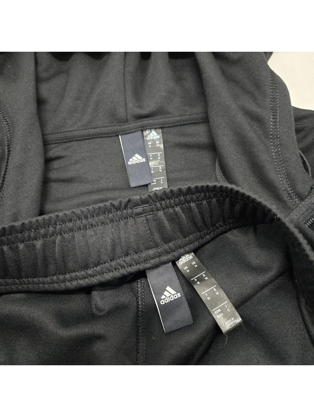 EUC Men's MEDIUM Adidas Tracksuit Zip Up Hoodie Joggers Black White Logo Running